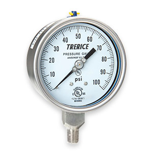 Trerice 4" 700SS, 1/4" LM - Liquid Fillable Industrial Gauge